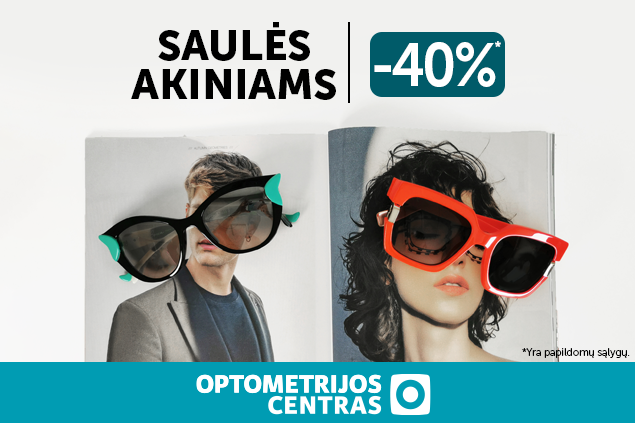 „OPTOMETRIJOS CENTRAS“. Saulės akiniams -40%!