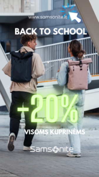 „House of Samsonite“ Akcija “Atgal į mokyklą“ – 20% nuolaida kuprinėms“